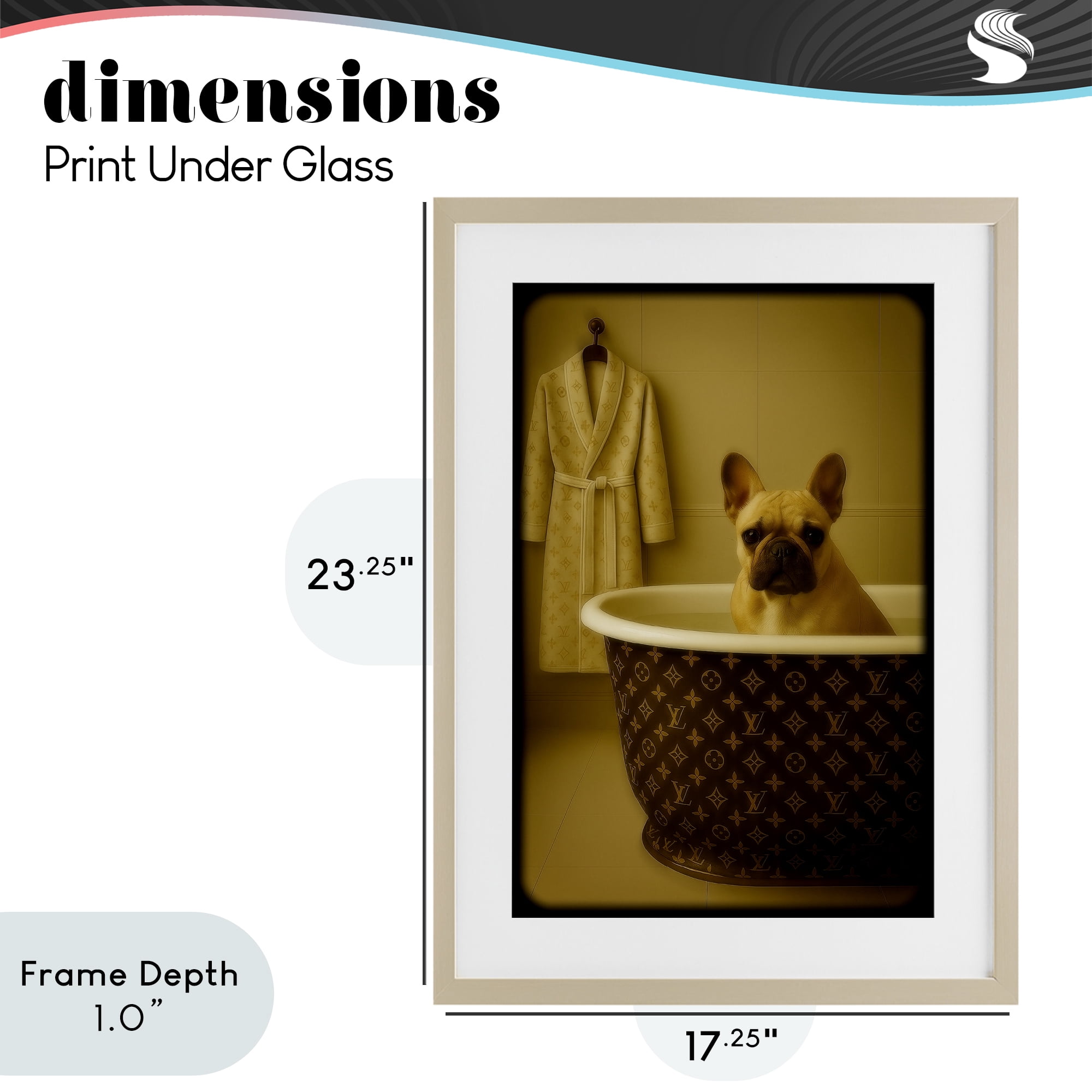 Stupell Industries Couture French Bulldog in Luxury Tub Birch Framed Print Under Glass, design by Grotto Studios