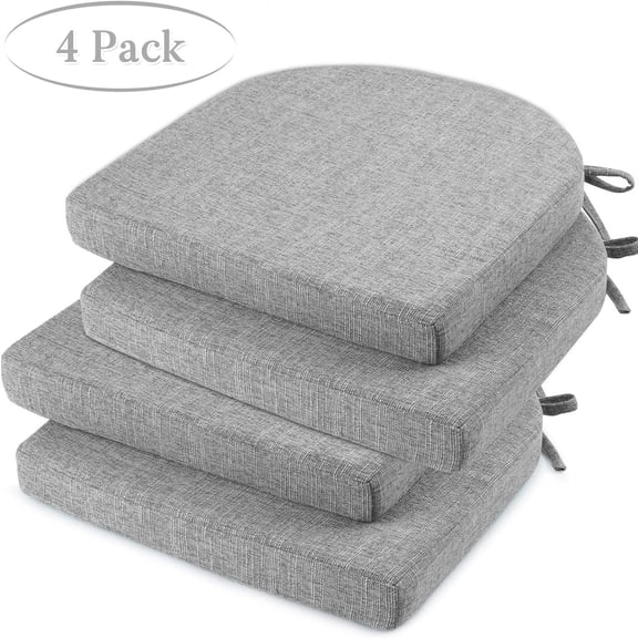 Chair Cushions for Dining Chairs 4 Pack, Memory Foam Chair Pads with Ties and Non-Slip Backing - Seat Cushion for Kitchen Chair 16x16x2, Light Gray