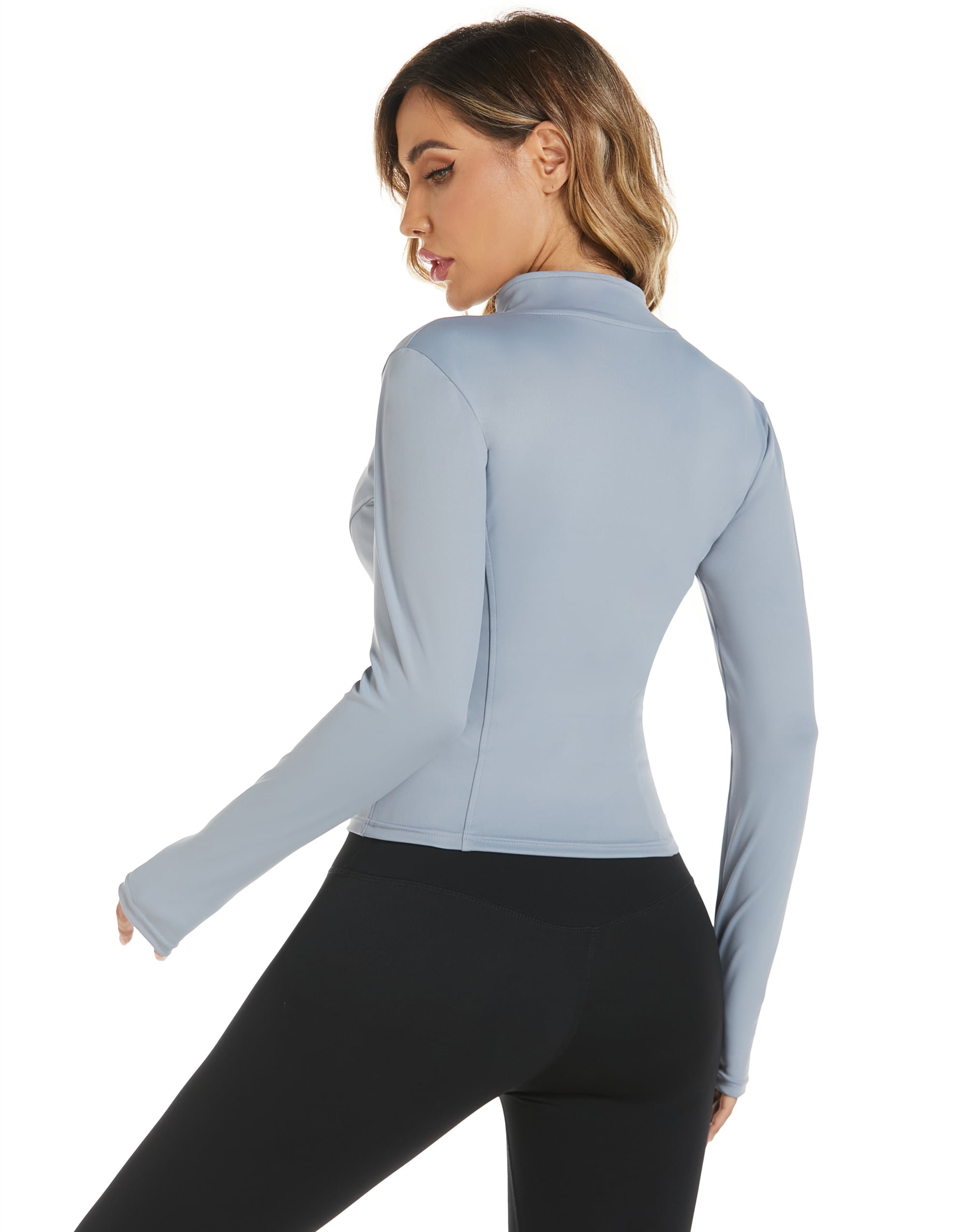 Xeyine Women's Slim Fit Sports Jacket Full Zip Lightweight Yoga Sportswear  with Thumbholes (Black-S) at  Women's Clothing store