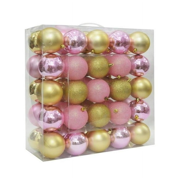 Jeco 50 Piece Shatterproof Plastic Christmas Ornament Set in Pink and Gold
