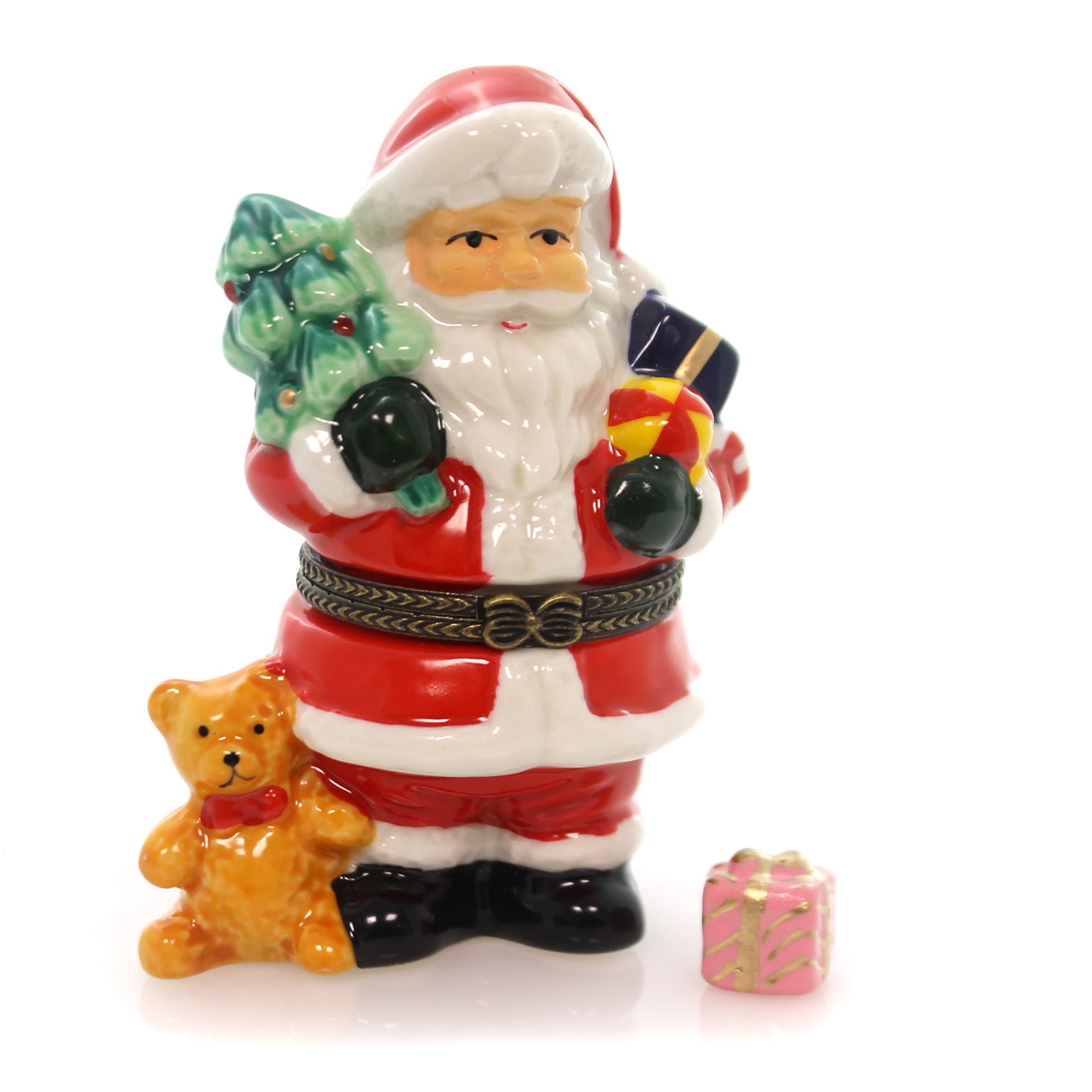 Hinged Trinket Box SANTA HOLDING CHRISTMAS TREE Christmas Present Bear ...