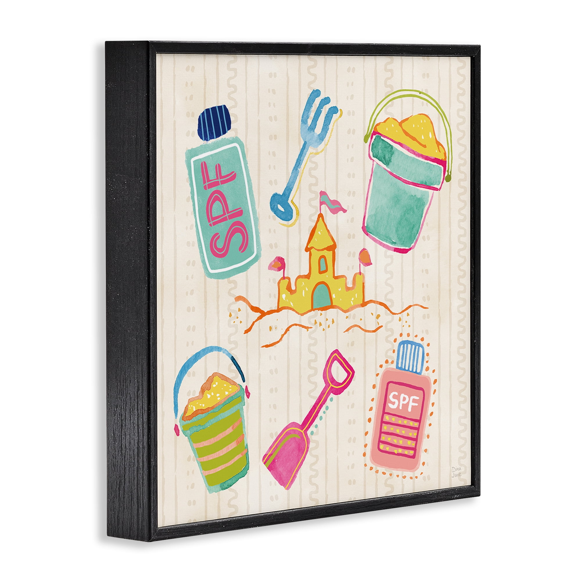 Stupell Industries Fun In The Sun Beach Pails Black Framed Giclee Art, design by Dina June