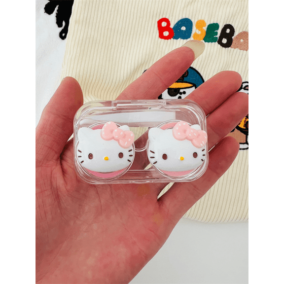 Hello Kitty Clear Contact Lens Case with Cute Design - Portable Travel Storage Box (3pcs)
