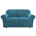 thumbnail image 3 of Stretch Velvet Plush Sofa Covers Couch Armchair Slipcover Protector with Cushion Covers, Peacock Blue, For 3-Seater Sofa, 3 of 14