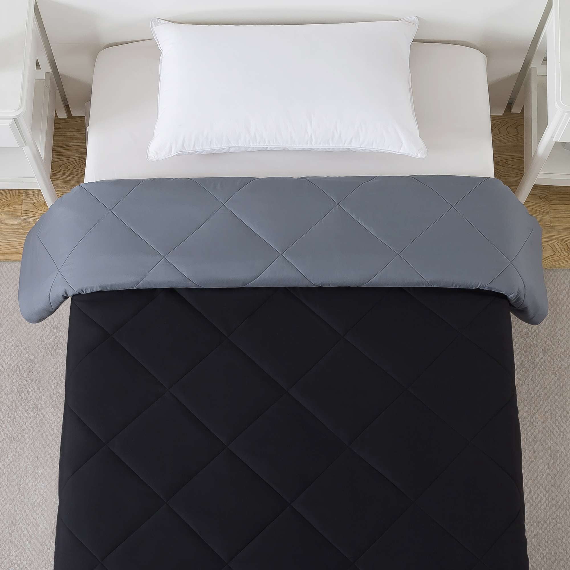 Mainstays Reversible Microfiber Comforter, Black, Twin-XL