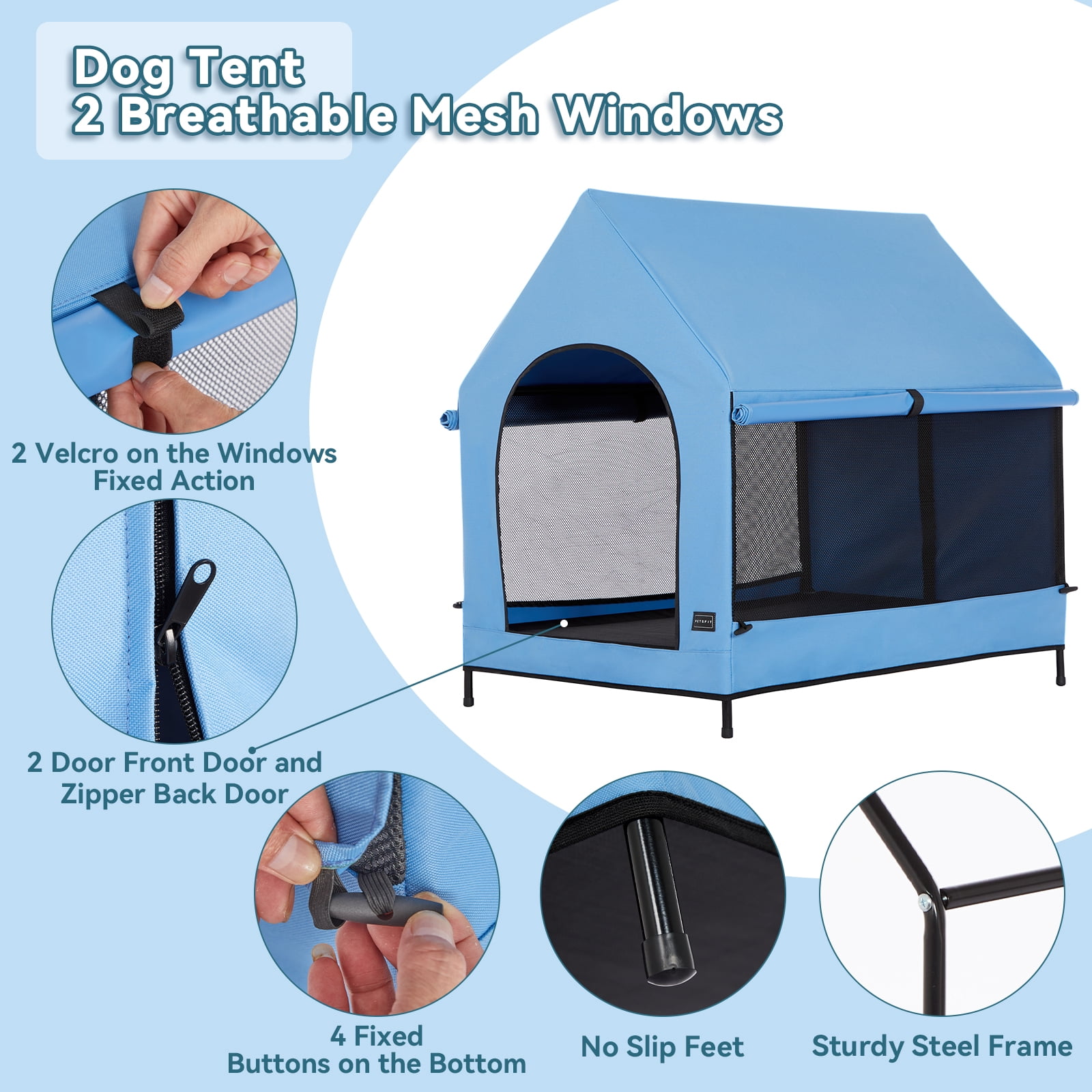Petsfit 36 Inch Elevated Pet Dog House, Portable Large Dog House with Removable Cover for Indoor and Outdoor, Waterproof Raised Dog Houses for Large Dogs Outside,Blue,36L x 25.2W x 35.3H Inches