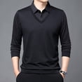 thumbnail image 5 of Men's Casual Striped Faux Two-Piece Long Sleeve Polo Tee, 5 of 5