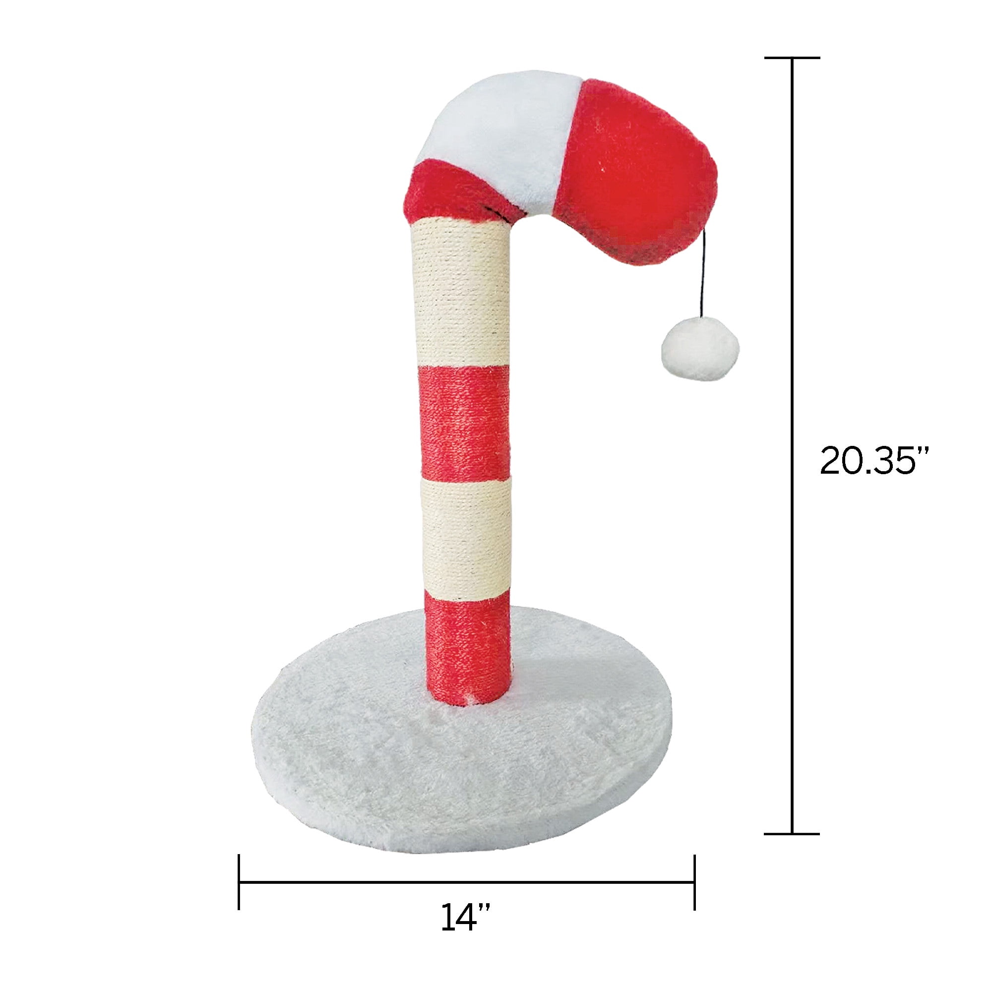 Candy Cane Holiday 20in Cat Scratching Post with Sisal and Plush Cover