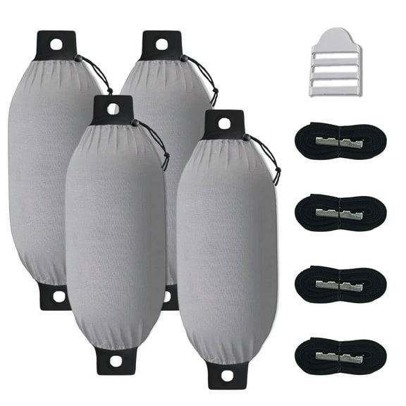 Zenicham 600D Oxford Fabric Boat Fender Cover Fade and Tear Resistant, 4-Pack Heavy Duty Waterproof Marine Fender Covers Bumper Covers 8" x 22", Gray (Boat Fender Not Included)