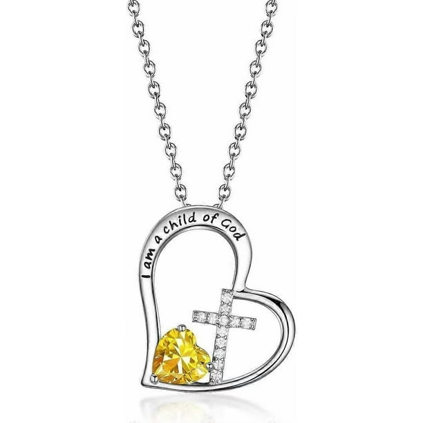 I Am a Child of God Heart Cross Birthstone Necklace Jewelry Baptism Gifts First Communion Gifts for Girls Goddaughter Daughter Teens Women