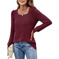 thumbnail image 3 of Langwyqu Long Sleeve Women Square Neck Puff Sleeve Solid Casual Sweatshirt Tops, 3 of 5