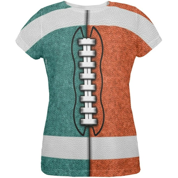 Fantasy Football Team Teal and Orange All Over Womens T Shirt Multi X-LG