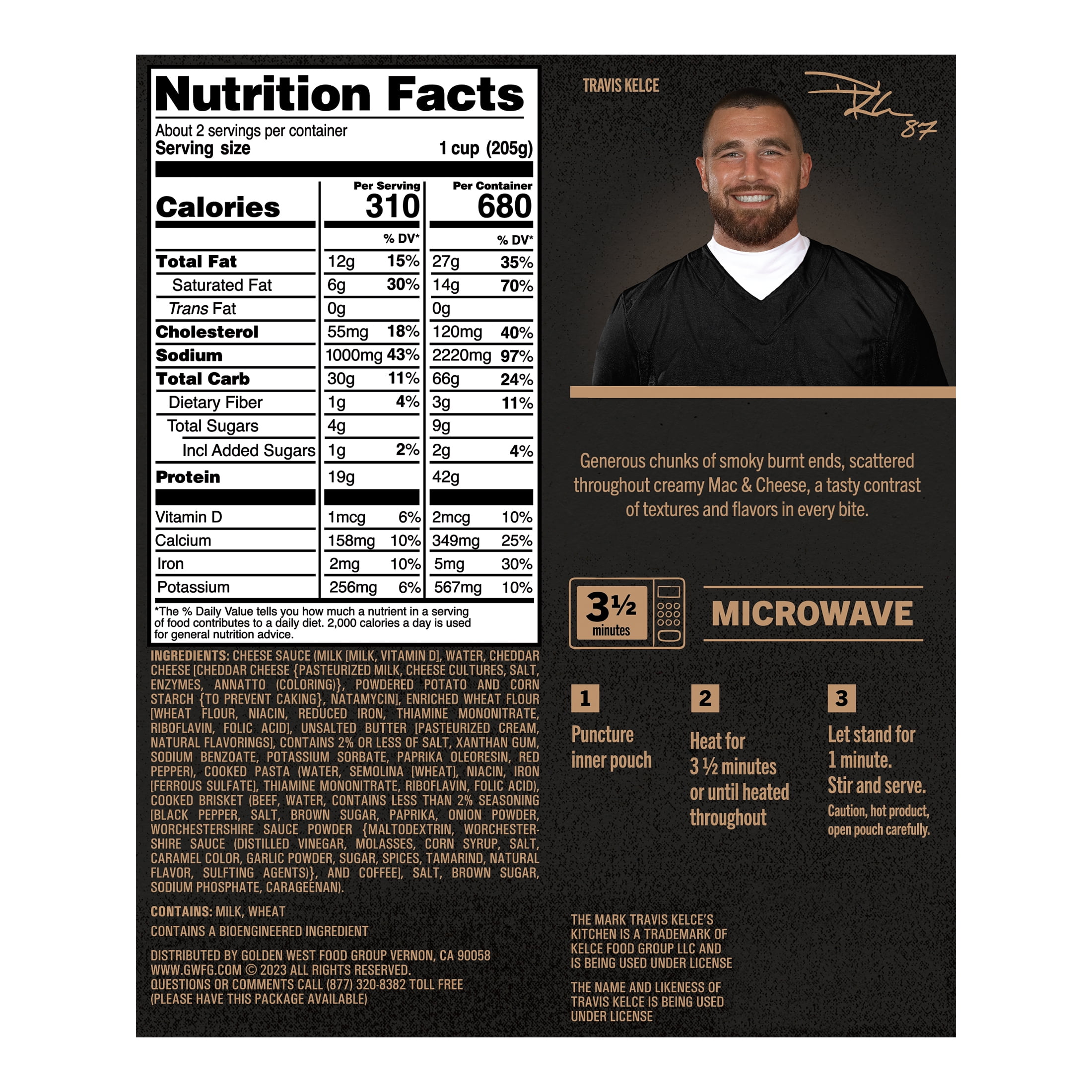 Travis Kelce's Kitchen Burnt Ends Mac & Cheese, Fully Cooked, Ready to Heat, 16 oz Tray, (Refrigerated)