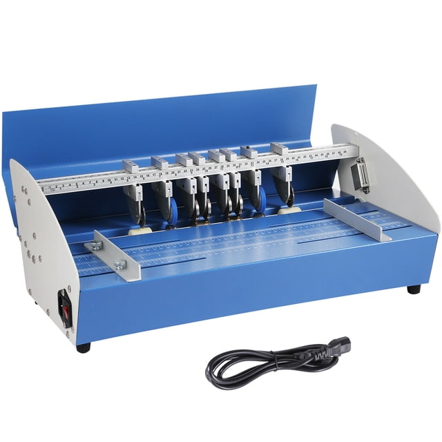 VEVOR Máquina Plegadora de Papel Electrica 5 en 1 de 520 mm, Plegadora de Tarjetas, Corte de Línea de Puntos, Rayadora, Plegadora, Cerradura de Escritorio de Metal, Cubierta de Libro, Color Azul
