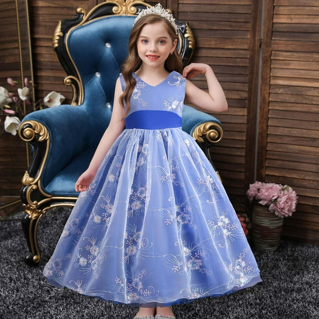 EGNMCR Vêtements pour Bébé Fille Robe Enfants Robe Sans Manches Princesse Nœud Papillon Dentelle Fleurs Robe en Tulle Robe Capitonnée