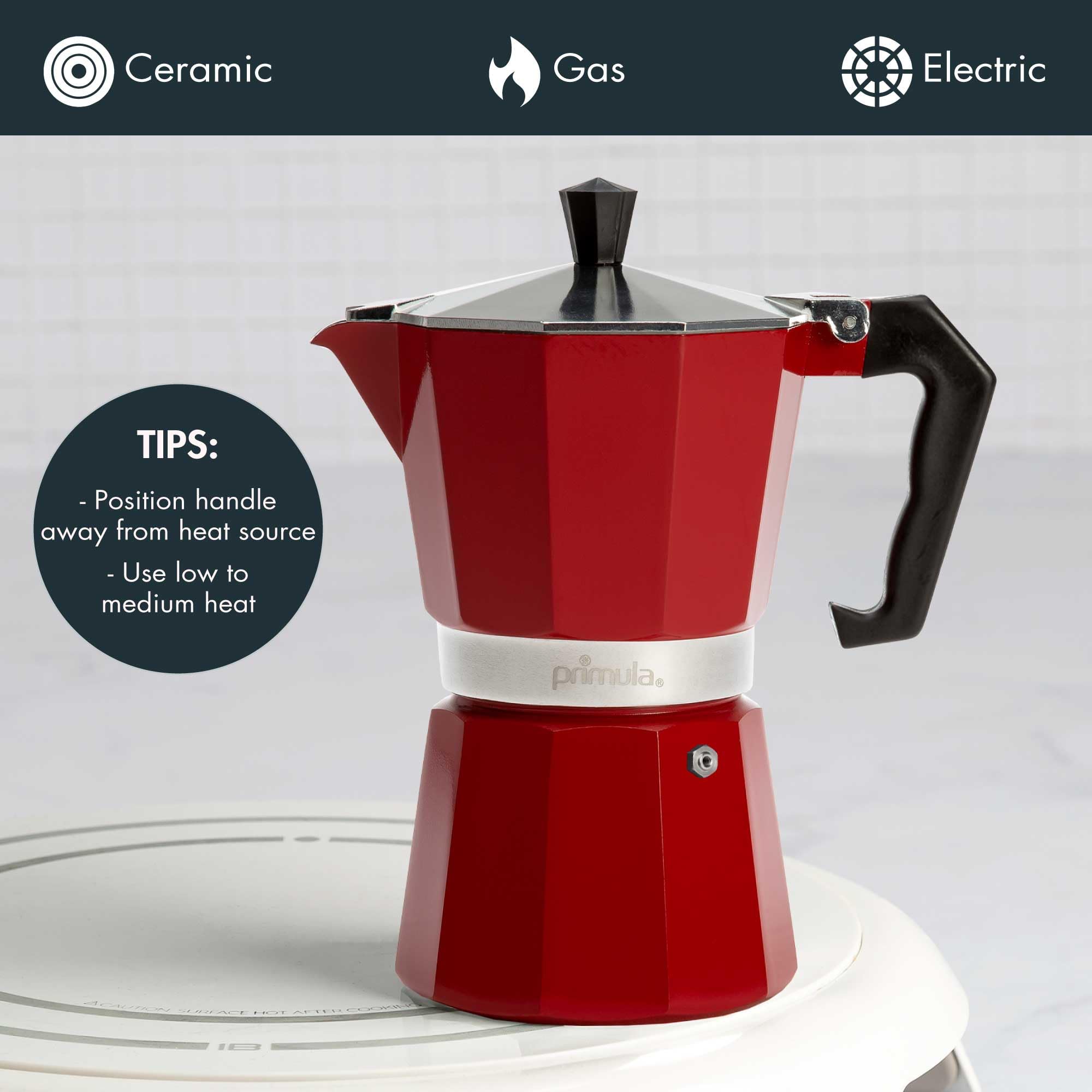 Primula Classic Stovetop Espresso and Coffee Maker, Moka Pot for Italian and Cuban Caf Brewing, Greca Coffee Maker, Cafeteras, 6 Espresso Cups, Red
