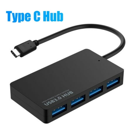 USB C Hub, Type C Dongle, 4-Port Type C to USB 3.0 Hub Adapter Compatible for MacBook Pro iMac iPad Pro Pixelbook Samsung Galaxy Note Laptops Chromebook Oculus XPS, and More Type C Devices (Black)