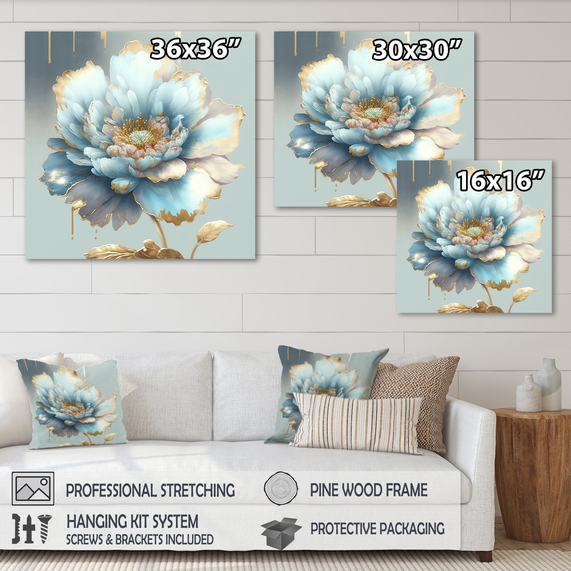 Designart Chic Blue Blooming Flower IV Canvas Wall Art