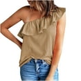 thumbnail image 1 of ohmzyzo Womens One Shoulder Tops Ruffled Solid Color Tunic Shirts Summer Sleeveless Loose Tank Top, 1 of 6