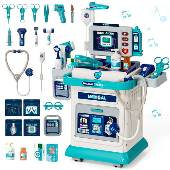 Doctor Kit for Kids with Realistic Light & Sound Effects, Pretend Mobile Medical Station, Role Play Medical Toy