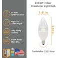thumbnail image 3 of Diodesy- Pack of 6 CTC/LED/4.5W/927 E12 LED Candelabra Bulb, Clear Chandelier Candle and Ceiling Fan Light Bulb, Torpedo Tip, Dimmable, 4.5W (40 Watt Equiv), 2700K Warm White, 300LM, CRI94, ETL Listed, 3 of 6