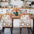 thumbnail image 3 of Fall Gnome Chair Covers Set of 1 Pumpkin Fallen Leaves Cartoon Wood Grain Chair Back Covers Stretch Removable Washable Slipcovers Protector for Dining Room Kitchen Party Decor, 3 of 5
