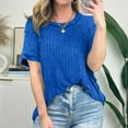 thumbnail image 5 of Lovskoo Knit Summer Tops for Women 2024 Round Neck Short Sleeve Solid Color Large Loose Casual Top Shirt Dark Blue, 5 of 9