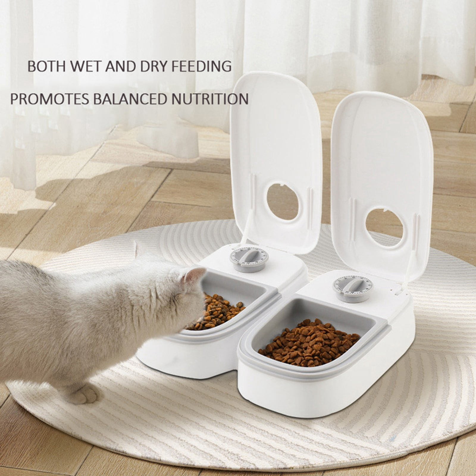 Smart Pet Feeder Bowl Automatic Ration Dispenser for Fresh Dry and Wet Double Meal Food 2PCS