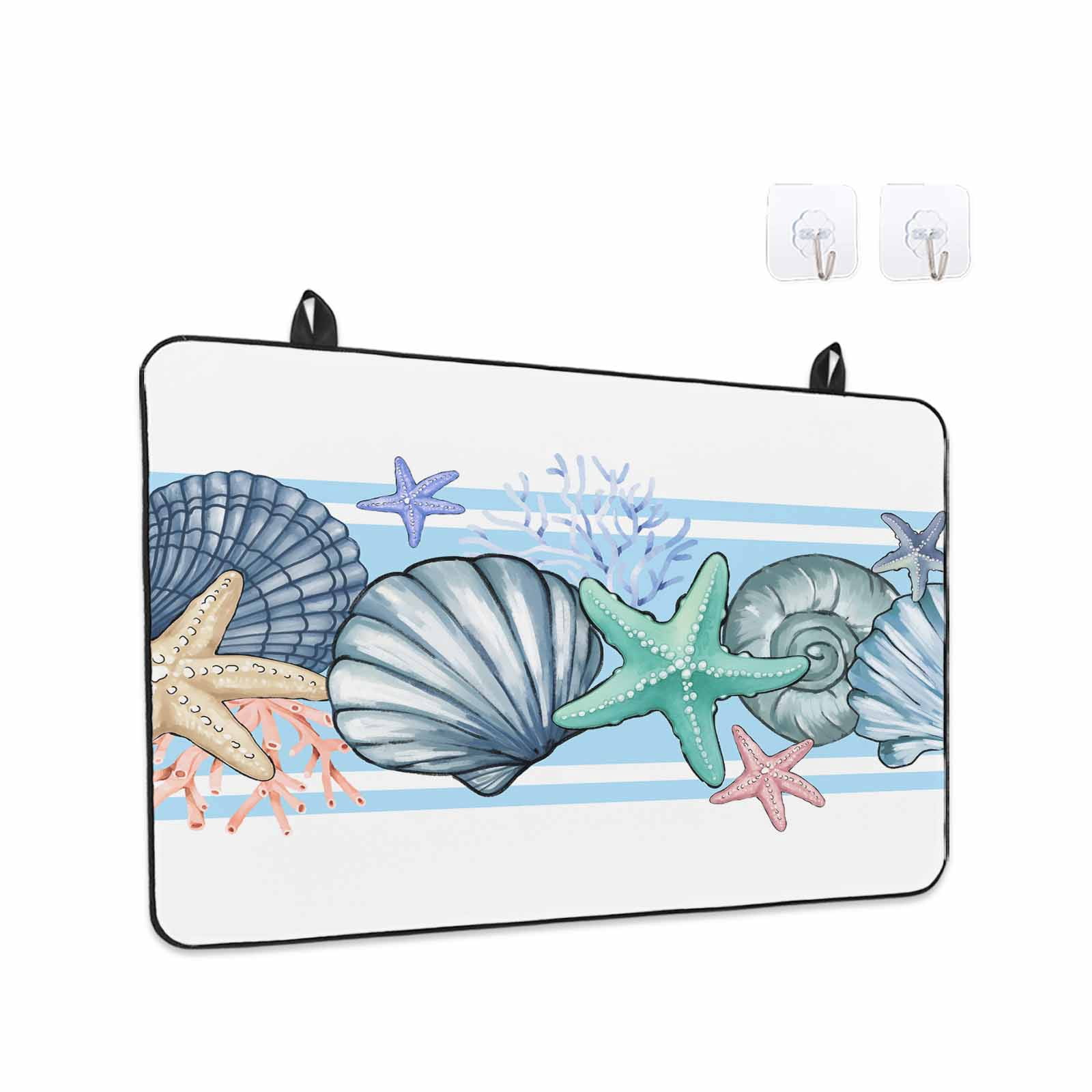 Blue Coastal Stove Top Cover for Electric Stove, Heat-proof & Non Slip Glass Top Stove Cover Protector, Beach Nautical Starfish Shell Coral Kitchen Flat Cooktop Rubber Mat 24x21 Inches