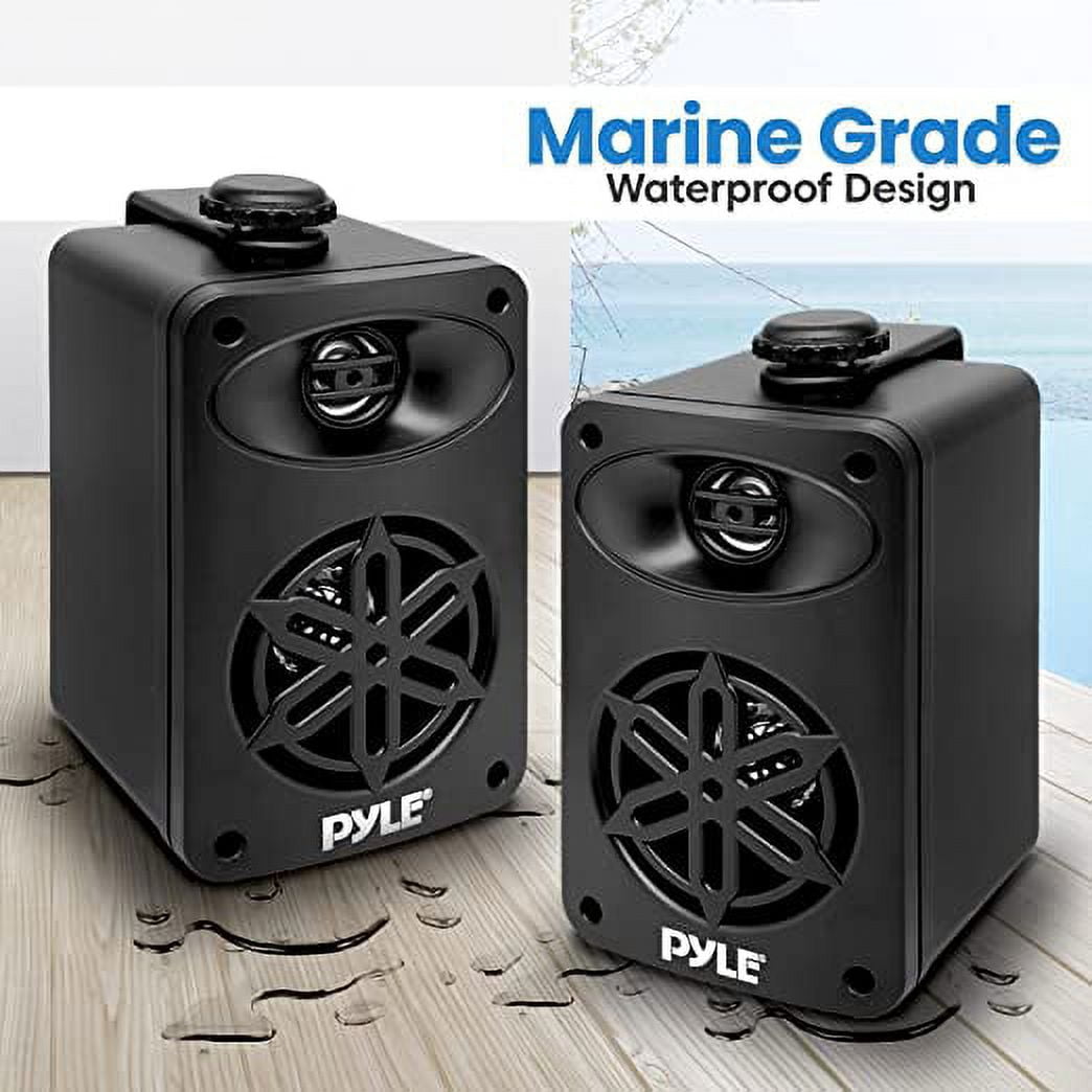 Pyle I Outdoor Speakers Pair - 200 Watt Dual Waterproof 3.5” 2-Way Full Range Speaker System Black