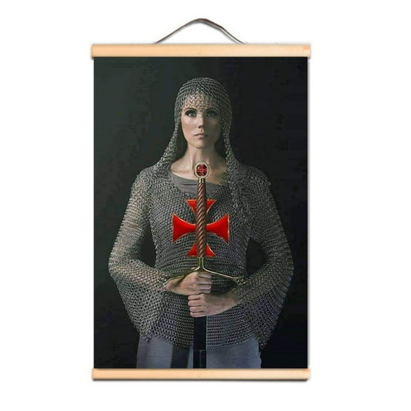 Vintage Medieval Crusader Warrior Wallpaper Canvas Artwork Solid Wood Scroll Painting Knights Templar Poster Wall Art Decor 1,Multicolor,11.8X17.7 inches