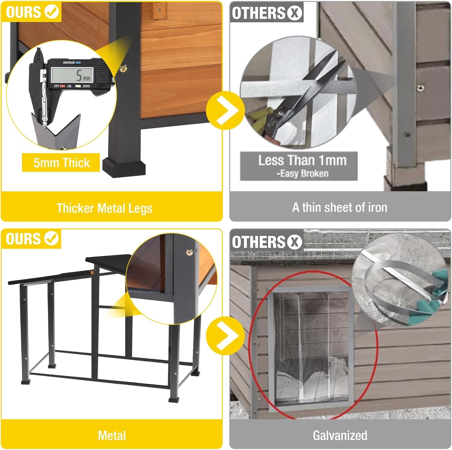 Dog House with Anti-Chewing Metal Frame Design Wooden Dog Kennel with Unique Design Roof, Weatherproof Dog House for Indoor & Outdoor Use (Wood, L)