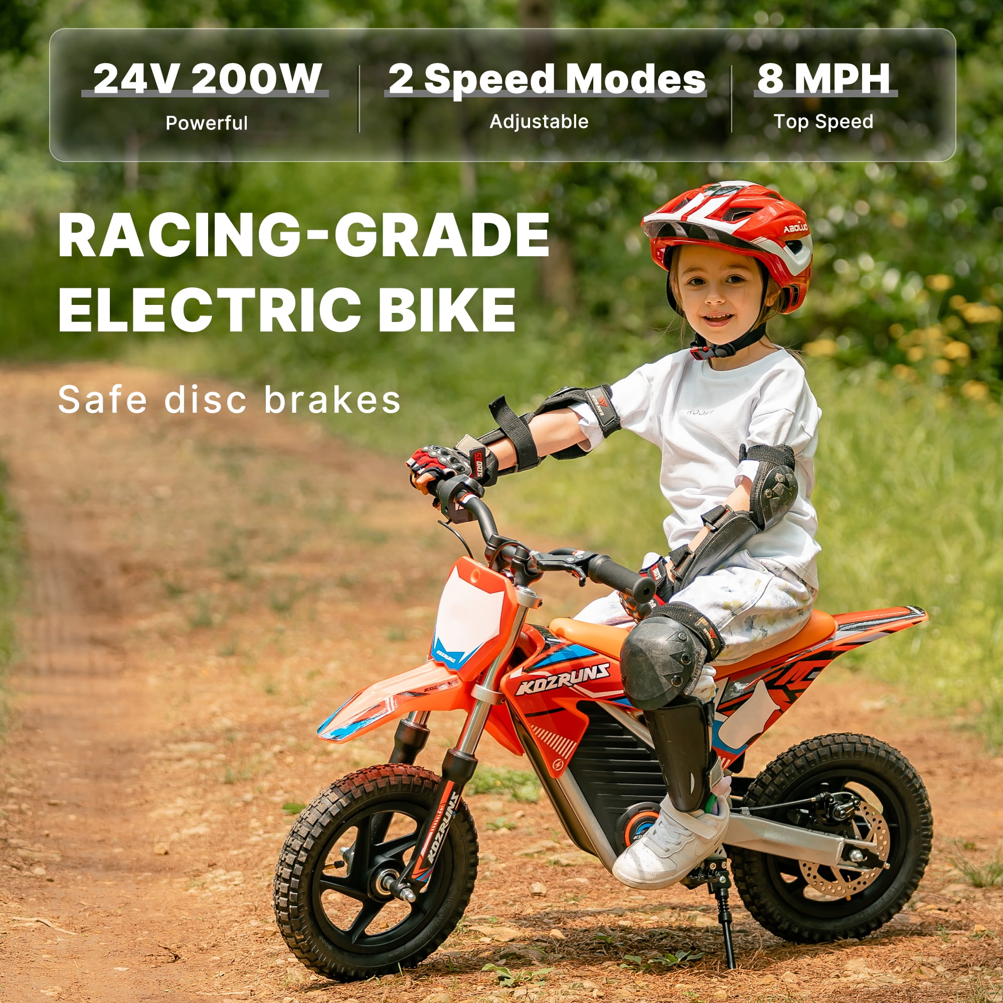 24V Electric Bike for Kids, 2 Speed Modes with Dual Shock Absorption, Safe Disc Brake, 12 inch off  Road Tires Fit Ages 3-6, Orange