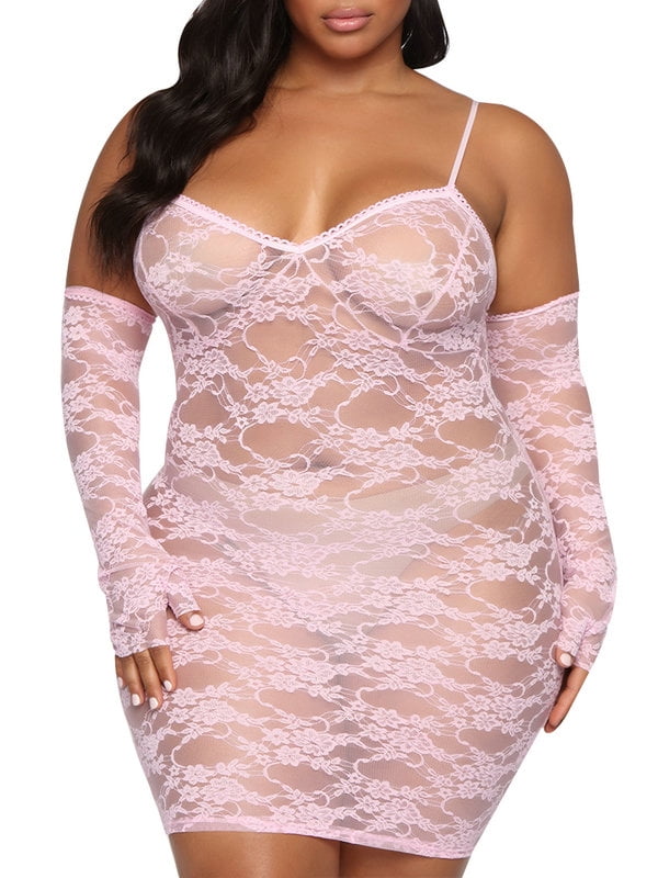 KVMeteor Women's Plus Size Sexy Through Lace Long Sleeve Pajamas Nightgown Walmart.com