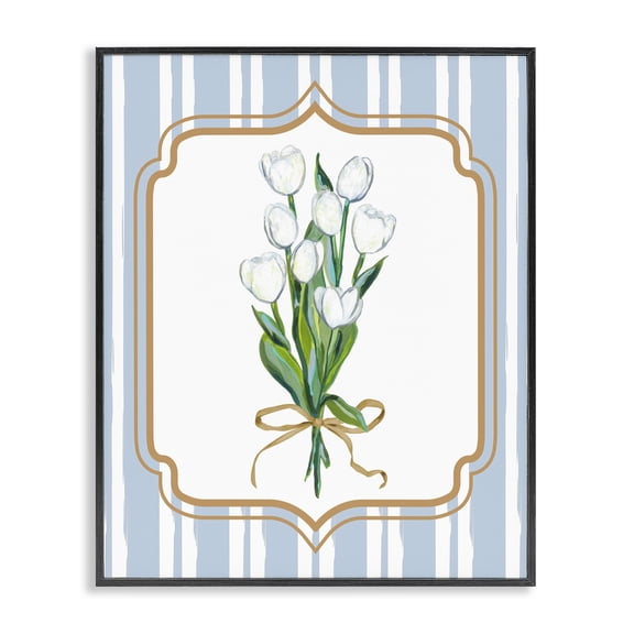 Stupell Industries French Country White Tulip Bouquet & Stripes Black Framed Giclee Art, 11 x 14, by Adonna Ebrahimi