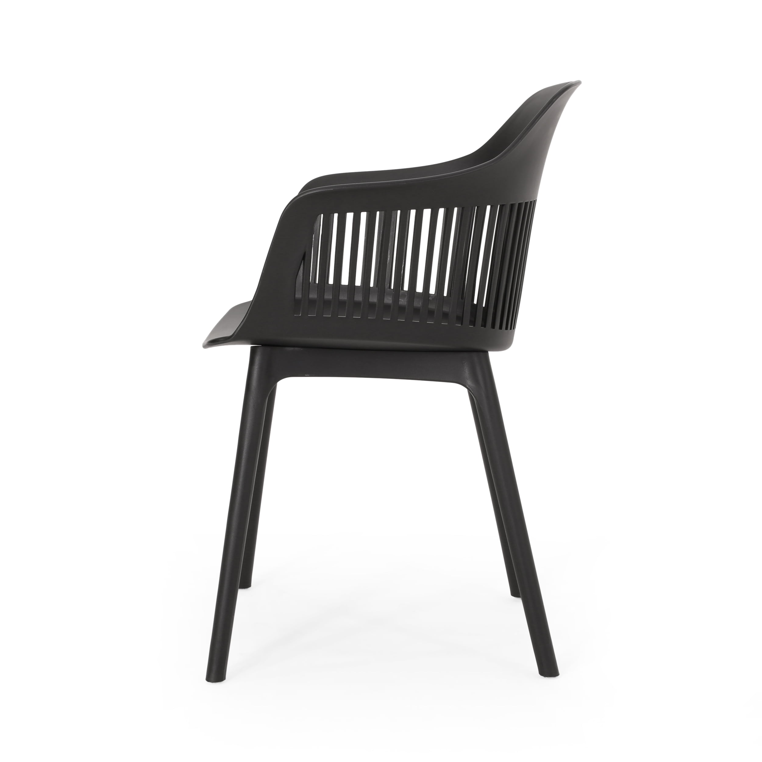 Noble House Dahlia Plastic Patio Dining Arm Chair in Black (Set of 2)