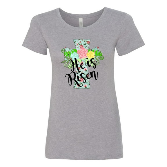 Inktastic He is Risen Floral Print Cross with Beautiful Flowers Women's T-Shirt