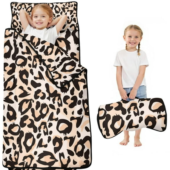 Beige and Black Of Leopard Print Toddler Nap Mats for Kids Preschool,Sleeping Mat Bag or Kids,Toddler Sleeping Bag,Toddler Nap Mat or Daycare