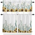 thumbnail image 5 of Kitchen Curtains and Valances Set, Sunflower Eucalyptus Leaves Summer Farm Watercolor Plant Floral Short Rod Pocket 3 Pieces Window Curtain Set for Bedroom, Bathroom, 24 Inch Long, 5 of 5