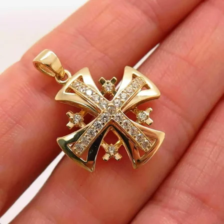 2.2Ct Moissanite Jerusalem Cross Pendant in 14k Yellow Gold Plated Silver 925