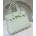 thumbnail image 1 of Bolso de mano de piel de vaca de primera capa de gran capacidad en platino con patrón de lichi de cuero genuino Kelly para damas, 1 of 5