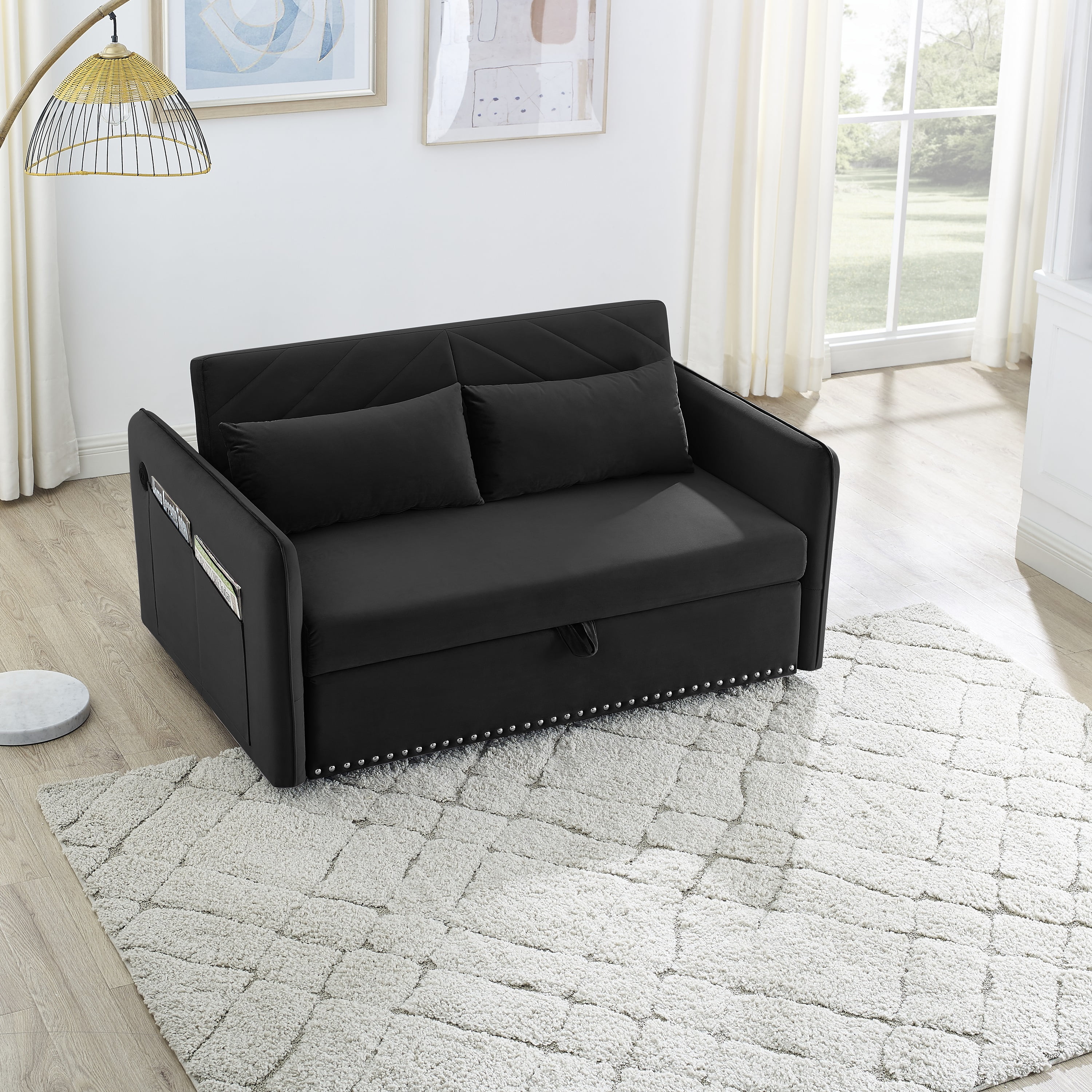 Momspeace Loveseat Convertible Sleeper Sofa Bed, Black 