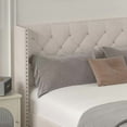 thumbnail image 5 of Queen Size Upholstered Platform Bed Frame with Wingback Headboard, Diamond Tufting, and LED Lights - Wood Slat Support, No Box Spring Needed, Easy Assembly, Noise-Free, Beige, 5 of 9