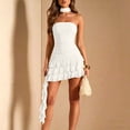 thumbnail image 2 of SAWOBUUN Womens Strapless Tube Top Mini Dress Halter Ruched Bodycon Tiered Ruffled Club Party Cocktail Dresses, 2 of 6