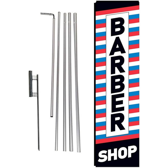 Barber Shop Hair Salon Haircut Advertising Rectangle Feather Banner Swooper Flag Sign with Flag Pole Kit and Ground Stake