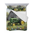thumbnail image 7 of Quilts Full Size Bedding Set, Green Farm Truck Lightweight Quilted Comforter, Farmhouse Floral Grey Barn Soft Reversible Bedspread Coverlet with Pillow Covers for All Season, 78" x 90", 7 of 7