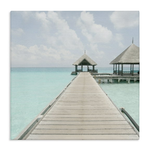 Stupell Industries Tropical Long Pier Coastal Photography Gallery Wrapped Canvas Art Print Wall Art, 17 x 17