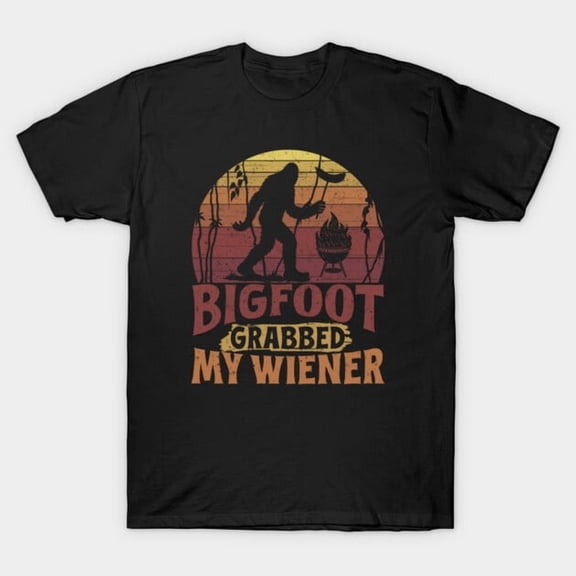 Bigfoot Grabbed My Wiener Shirt Funny Sasquatch BBQ Camping Tee Retro Sunset Unisex T-Shirt - Viral Tee