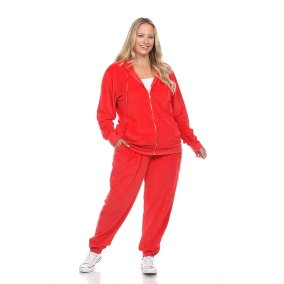 White Mark Women's Plus Size 2 Piece Velour Tracksuit Set