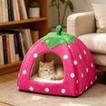 thumbnail image 6 of CHGBMOK Cute Strawberry Cat House Indoors Winter Warm Pet Dog Bed Foldable Fleece Warm Yurt, 6 of 8